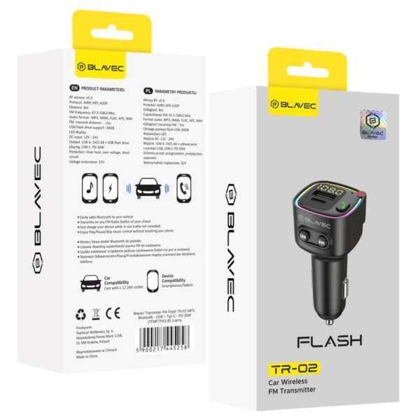 Blavec FM Transmitter, mp3, Bluetooth, Φορτιστής USB, USB-C 30W TR-02 - Image 5