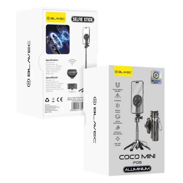 Blavec selfie stick Magsafe με τρίποδο 0.41m Coco mini P05 Black - Image 4