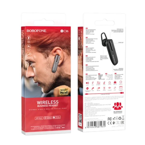 Borofone Bluetooth Ακουστικό μονό με άγκιστρο αυτιού BC36 Black - Image 5