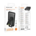 Borofone PowerBank 10.000mAh Usb-A με Καλώδιο USB, USB-C, Lightning BJ79 Clever Black