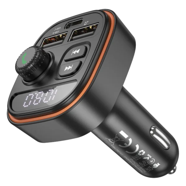 Borofone FM Transmitter,Φορτιστής Αυτοκινήτου,Bluetooth 2xUSB,1xUSB-C 15W BC59 Black - Image 4