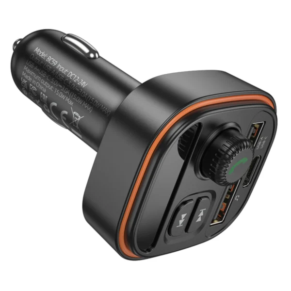 Borofone FM Transmitter,Φορτιστής Αυτοκινήτου,Bluetooth 2xUSB,1xUSB-C 15W BC59 Black - Image 5