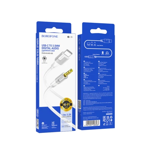 Borofone Καλώδιο ήχου Type C to Jack Male 3.5mm 1m White BL19 - Image 3