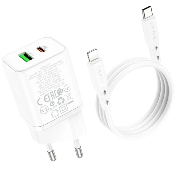 Borofone Φορτιστής USB-C & USB-A με Καλώδιο Type-C to Lightning 1m 20W BN7 White - Image 3