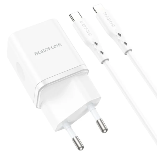 Borofone Φορτιστής USB-C & USB-A με Καλώδιο Type-C to Lightning 1m 20W BN7 White - Image 4