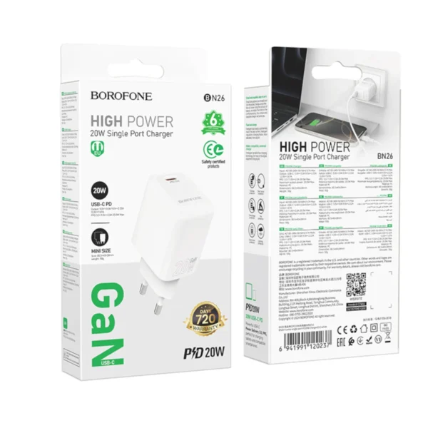 Borofone Φορτιστής USB-C Gan 20W BN26 White - Image 6
