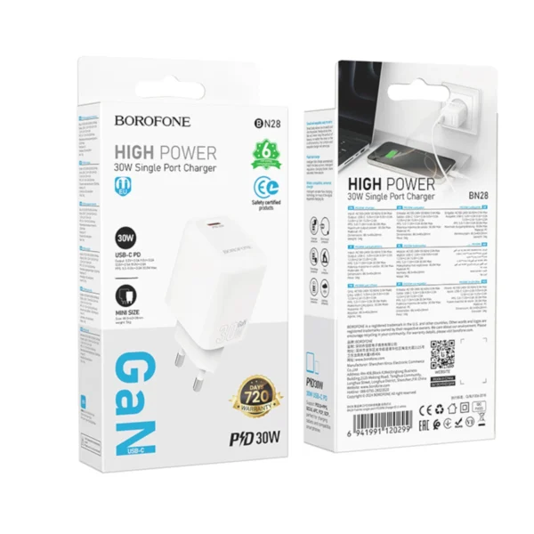 Borofone Φορτιστής USB-C Gan 30W BN28 White - Image 6