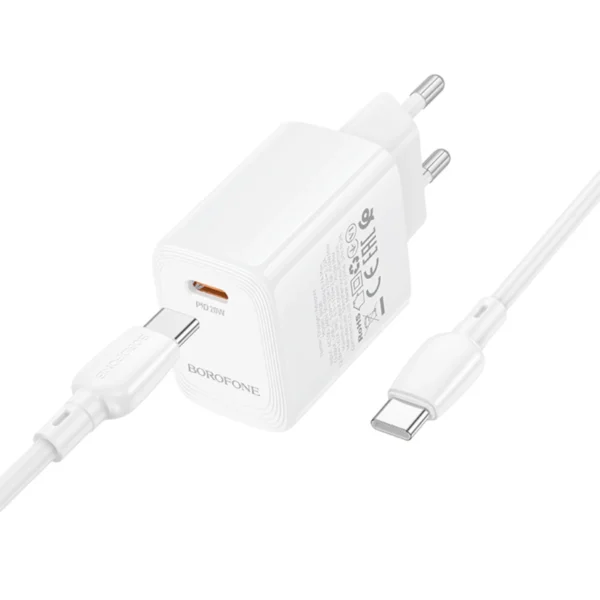 Borofone Φορτιστής USB-C Gan με Καλώδιο Type-C to Type-C 1m 20W BN26 White - Image 3