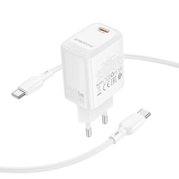 Borofone Φορτιστής USB-C Gan με Καλώδιο Type-C to Type-C 1m 20W BN26 White - Image 5