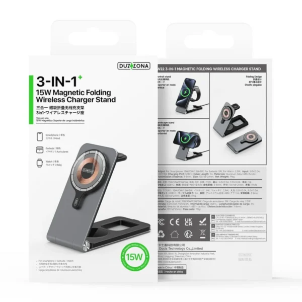 Duzzona Magsafe Βάση Φόρτισης 3 in 1 15W W22 Black - Image 2
