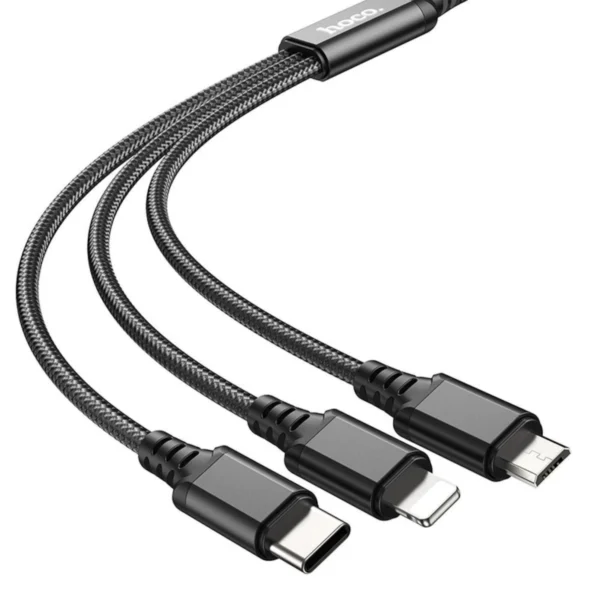 Hoco Καλώδιο 3in1 USB to Micro USB, USB-C, Lightning 1m 2A X76 Black - Image 2