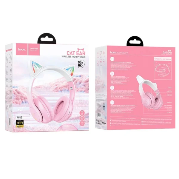 Hoco Cat Ear Ακουστικά HeadPhones με Bluetooth και Καλώδιο 3.5mm W42 Pink - Image 3