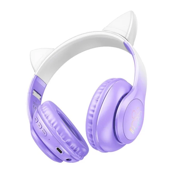 Hoco Cat Ear Ακουστικά HeadPhones με Bluetooth και Καλώδιο 3.5mm W42 Purple - Image 2