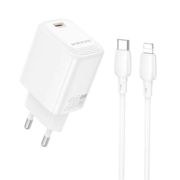 Borofone Φορτιστής USB-C Gan με Καλώδιο Type-C to Lightning 1m 20W BN26 White - Image 2