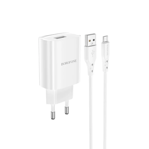 Borofone Φορτιστής USB με Καλώδιο USB-A to Micro USB 1m 2.1A BN1 White - Image 2