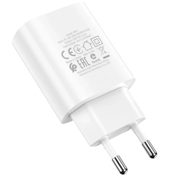 Borofone Φορτιστής USB με Καλώδιο USB-A to Micro USB 1m 2.1A BN1 White - Image 3