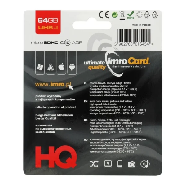 Imro MicroSD Card Class10 UHS1 64GB - Image 2