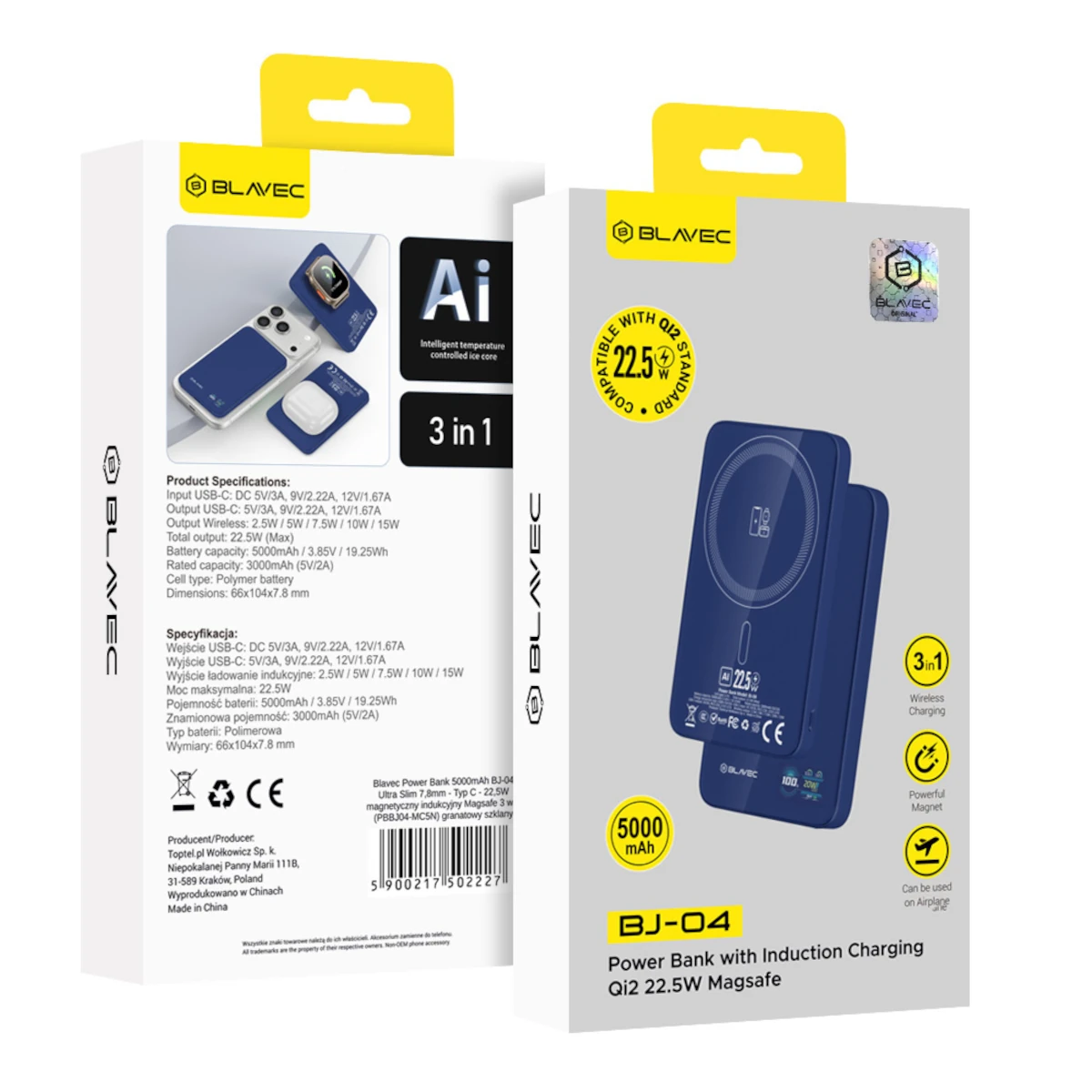 Blavec PowerBank Magsafe 5.000mAh Ultra Slim 3 in 1 USB-C 22,5W BJ-04 Navy 1 Blavec PowerBank Magsafe 5.000mAh Ultra Slim 3 in 1 USB-C 22,5W BJ-04 Navy - Image 1