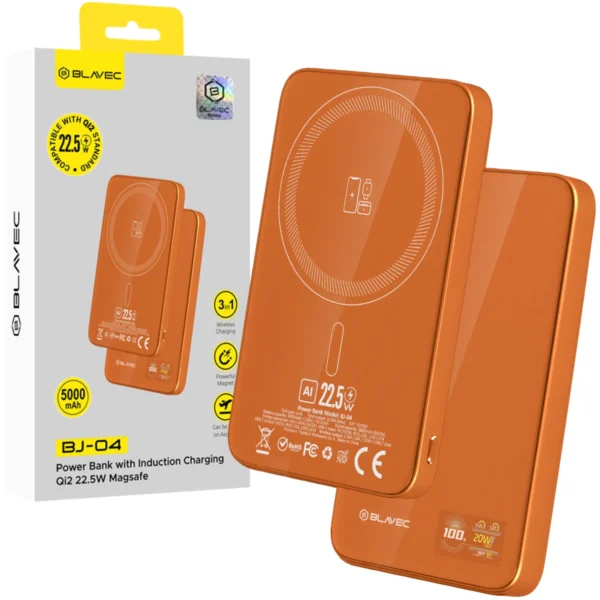 Blavec PowerBank Magsafe 5.000mAh Ultra Slim 3 in 1 USB-C 22,5W BJ-04 Orange - Image 2