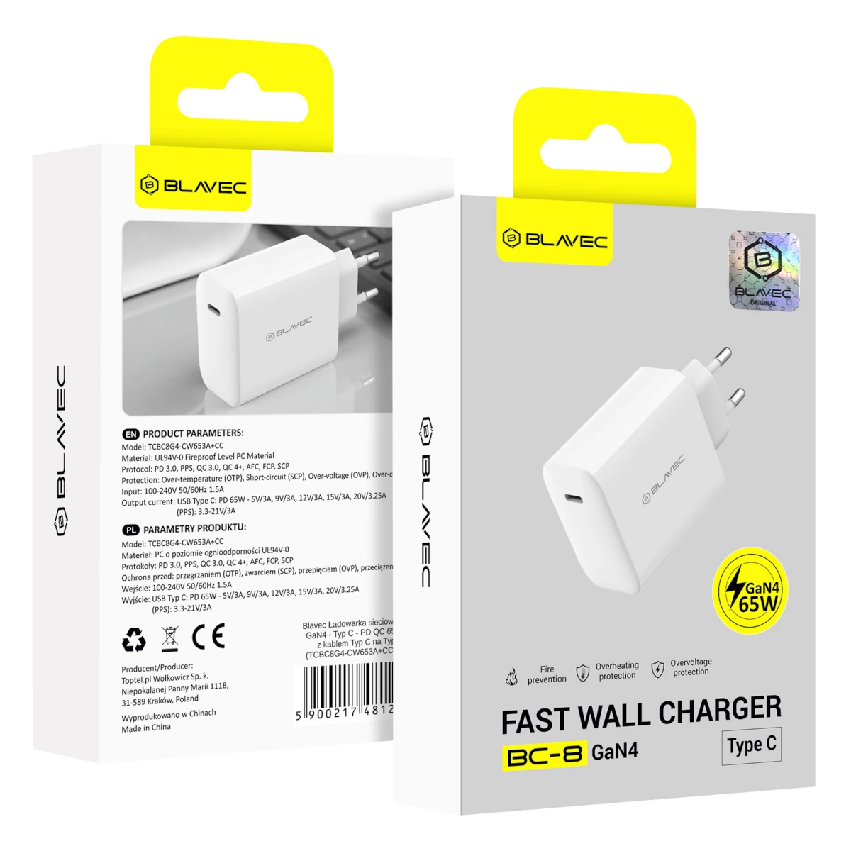 Blavec Φορτιστής USB-C Gan4 65W BC-8 White 0 Blavec Φορτιστής USB-C Gan4 65W BC-8 White - Image 1