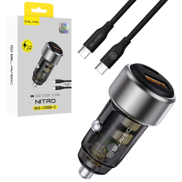 Blavec Φορτιστής Αυτοκινήτου USB/USB-C με Καλώδιο USB-C to USB-C 83W Nitro BS-05B-C Black - Image 2