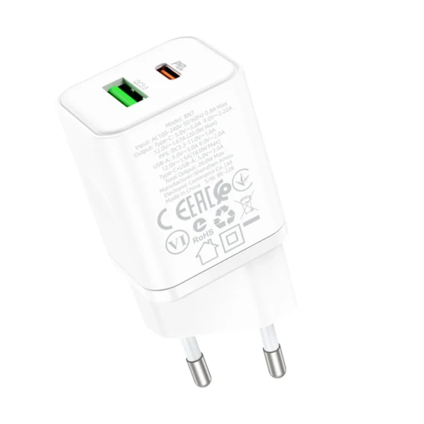 Borofone Φορτιστής USB/USB-C 20W BN7 White - Image 3