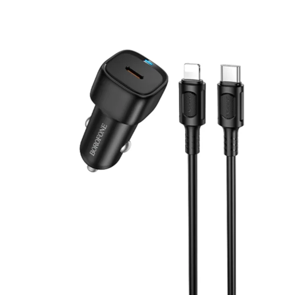 Borofone Φορτιστής Αυτοκινήτου USB-C 20W με Καλώδιο USB to Lightning BZ34A Cloud Black - Image 2