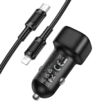 Borofone Φορτιστής Αυτοκινήτου USB-C 20W με Καλώδιο USB to Lightning BZ34A Cloud Black - Image 3