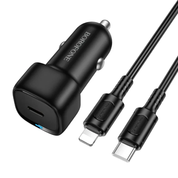 Borofone Φορτιστής Αυτοκινήτου USB-C 20W με Καλώδιο USB to Lightning BZ34A Cloud Black - Image 4